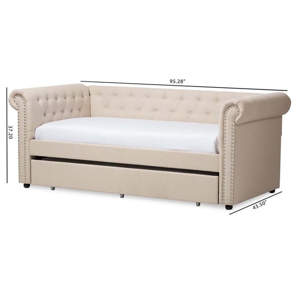 Light Beige Upholstered Twin Daybed with Trundle I352