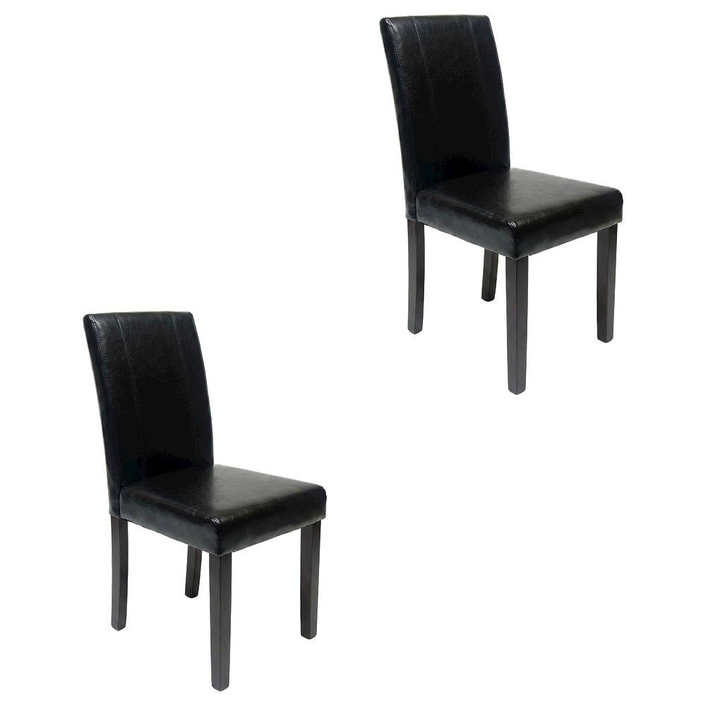 Solid Wood Faux Leather-Upholstered Dining Chairs Set of 2 Black F71460