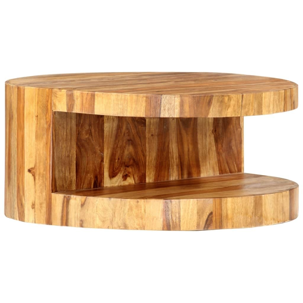 Round Coffee Table 25.6"x11.8" Solid Sheesham Wood Q233