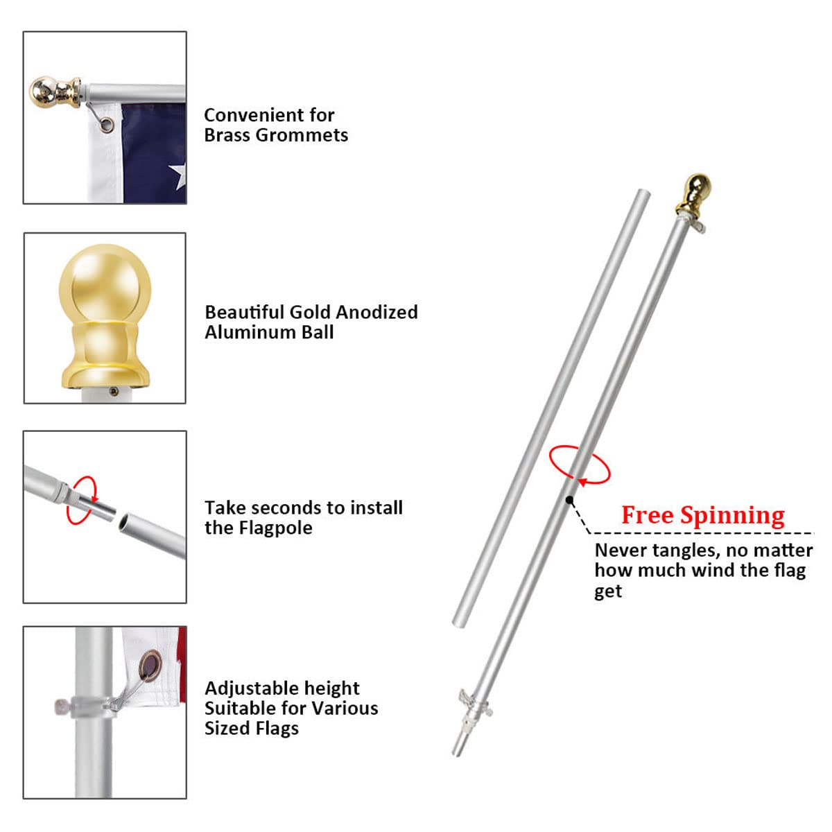 Flag Pole and Bracket Kit Brushed Aluminum Z214949
