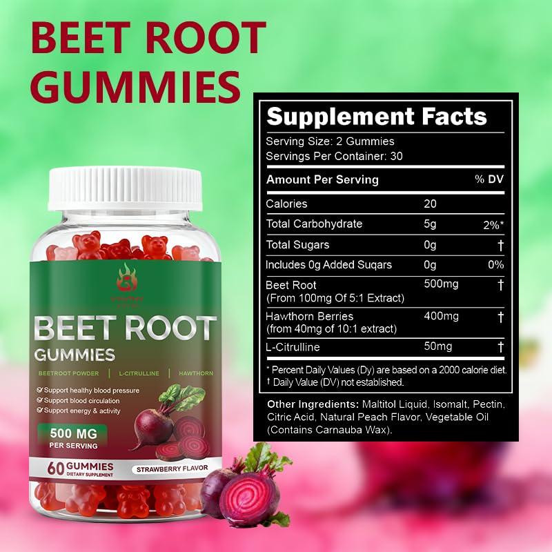 Beet Root Gummies 60 Chews Vegan Non-GMO Gluten Free Supplement P827017