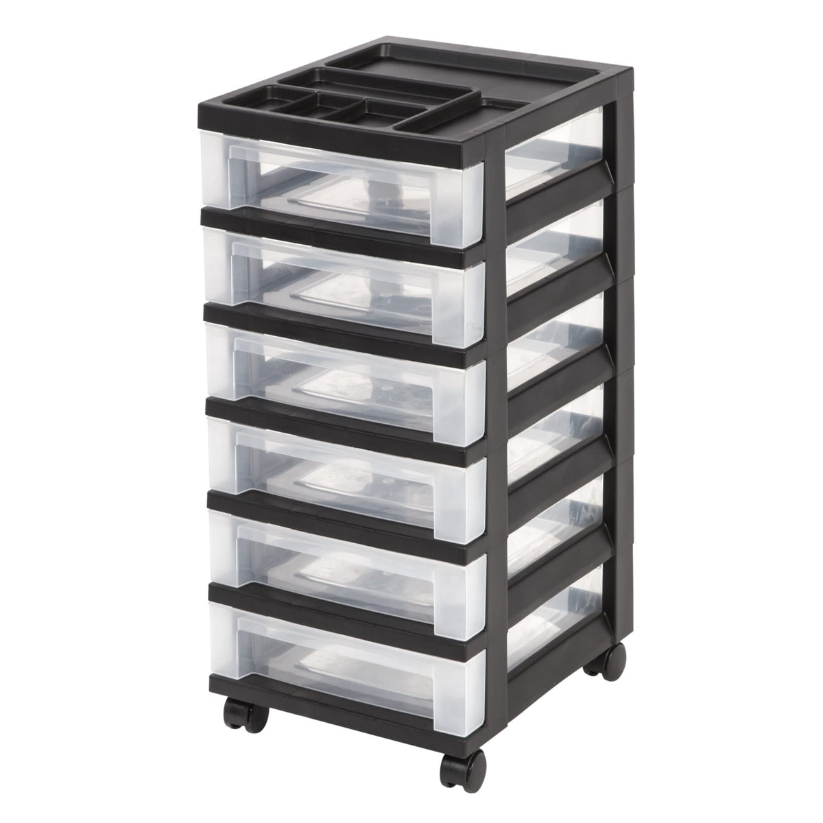 Medium Plastic Storage Cart, 6 Drawers, Black M7437