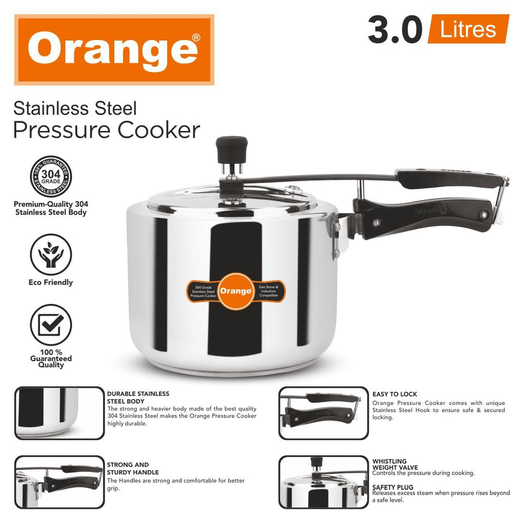 Orange Stainless Steel 3 Litre Pressure Cooker C68270