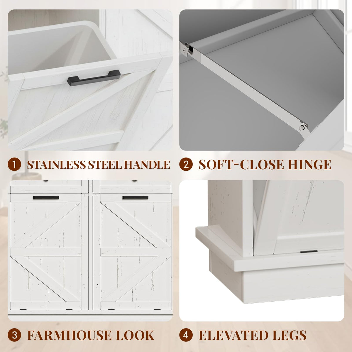 White 20 Gallon Tilt Out Trash Can Cabinet with Drawers C997108