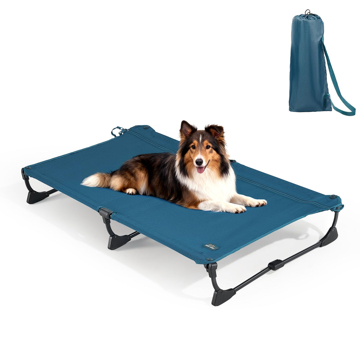 Large Elevated Dog Cot with Non-Slip Feet, Dark Blue Q384
