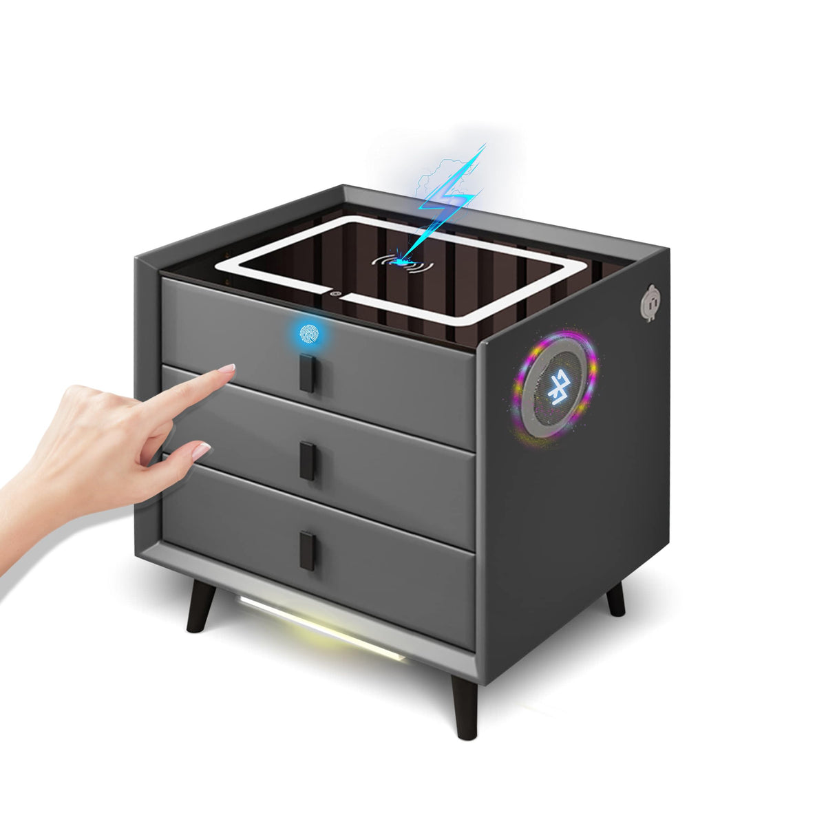 Gray Nightstands with Wireless Charging Station and USB Charging I2189