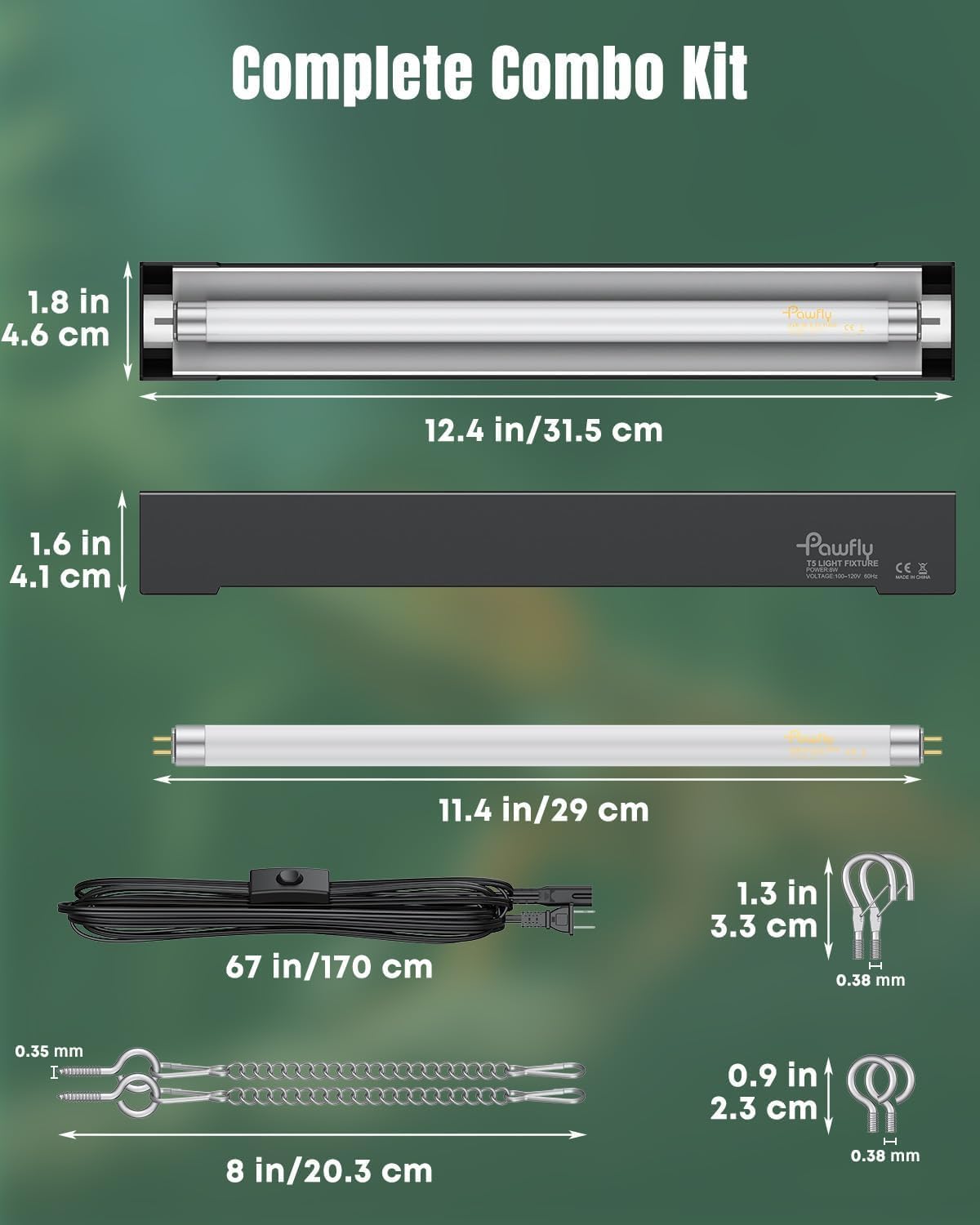 T5 Reptile Light Combo Kit with 2 UVB Tubes, 10.0 UVB Light Fixture, 12 inch W609