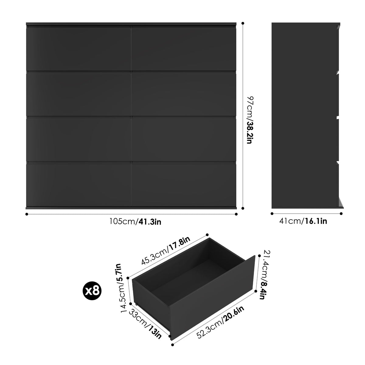 Black 8 Drawer Dresser H215