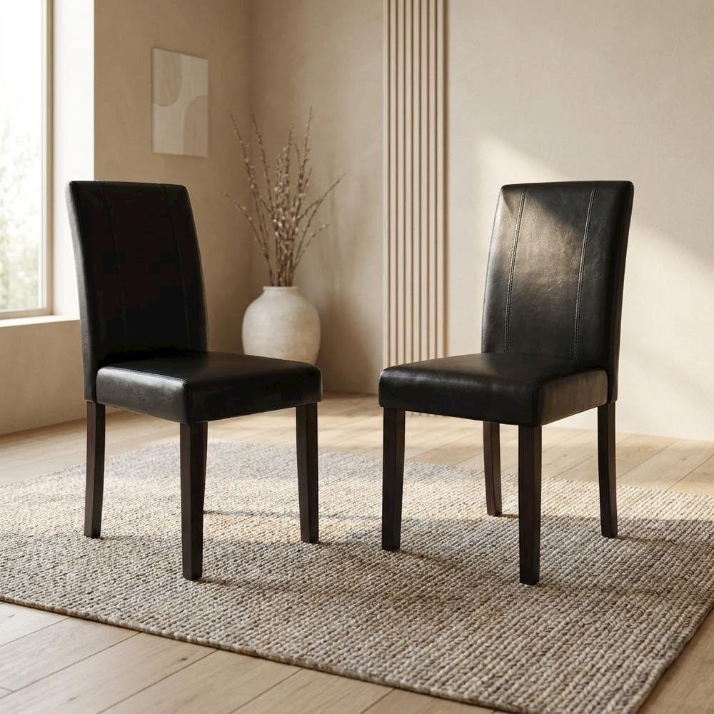 Solid Wood Faux Leather-Upholstered Dining Chairs Set of 2 Black F71460