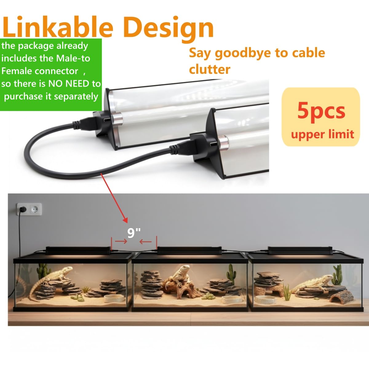 8W T5 UVB UVA Reptile Light Fixture and Bulb Kit N5341