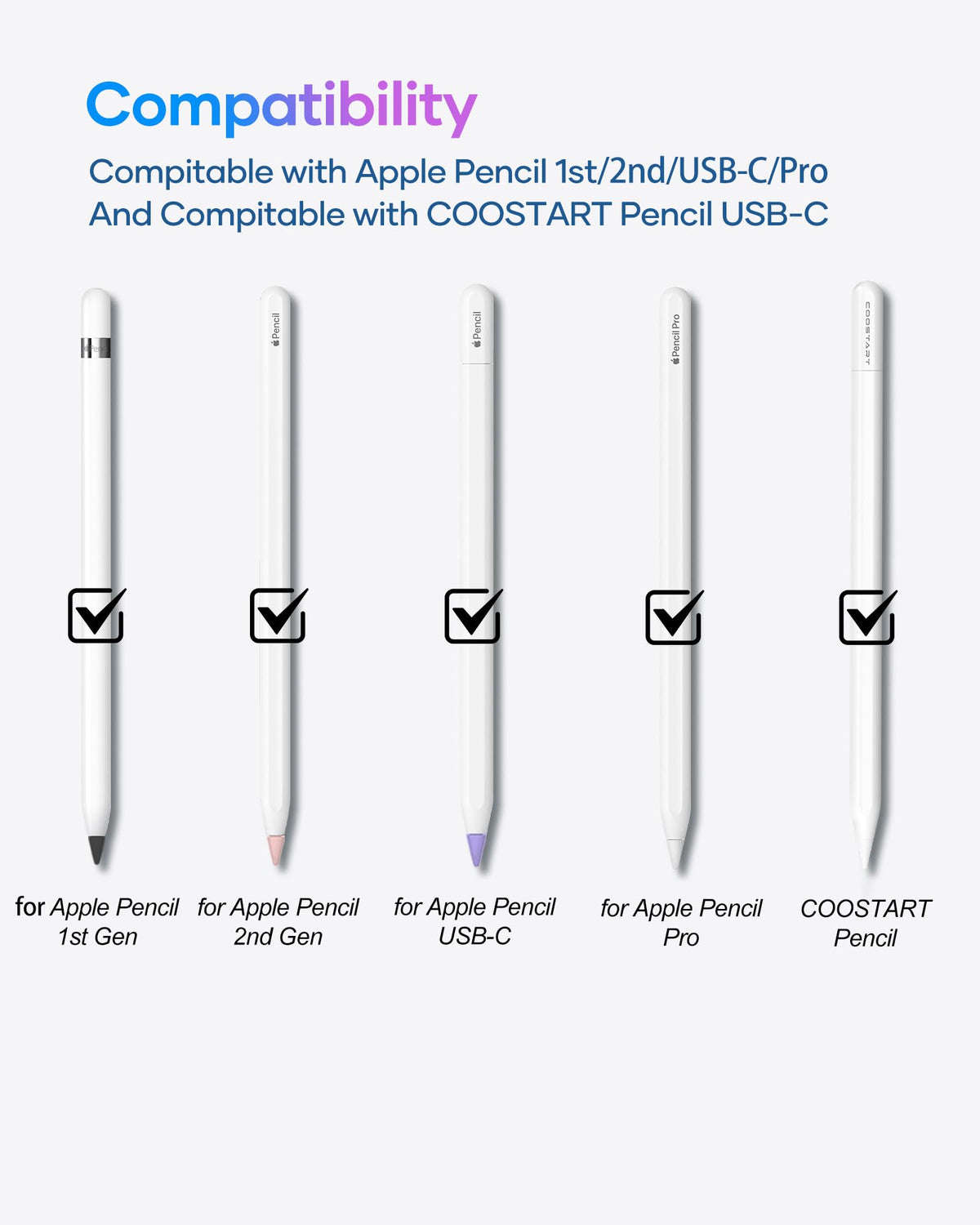 Compatible with Apple Pencil 2nd Gen/1st Gen/USB-C/Apple Pencil Pro, 4 Colors, 6 Pack Q165632