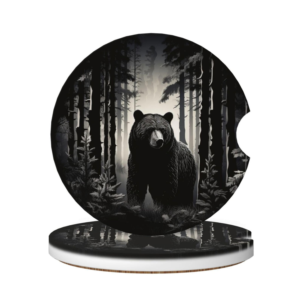 Black Bear Ceramic Car Coasters Set of 2 I659635