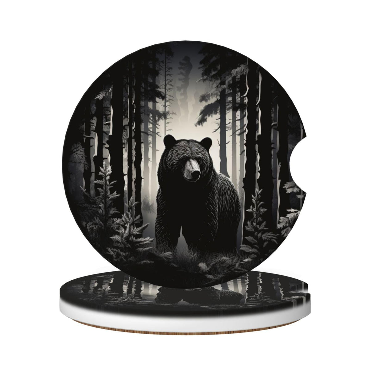 Black Bear Ceramic Car Coasters Set of 2 I659635