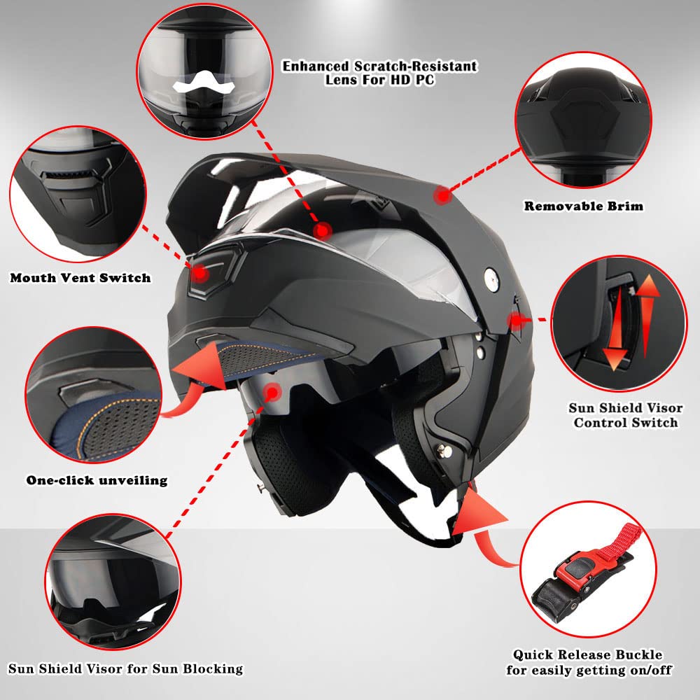 Motorcycle Modular Flip up Full Face Helmet Dual Visor E91687