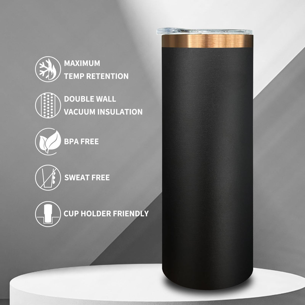 20 oz Skinny Tumblers with Lids and Straws Black E500