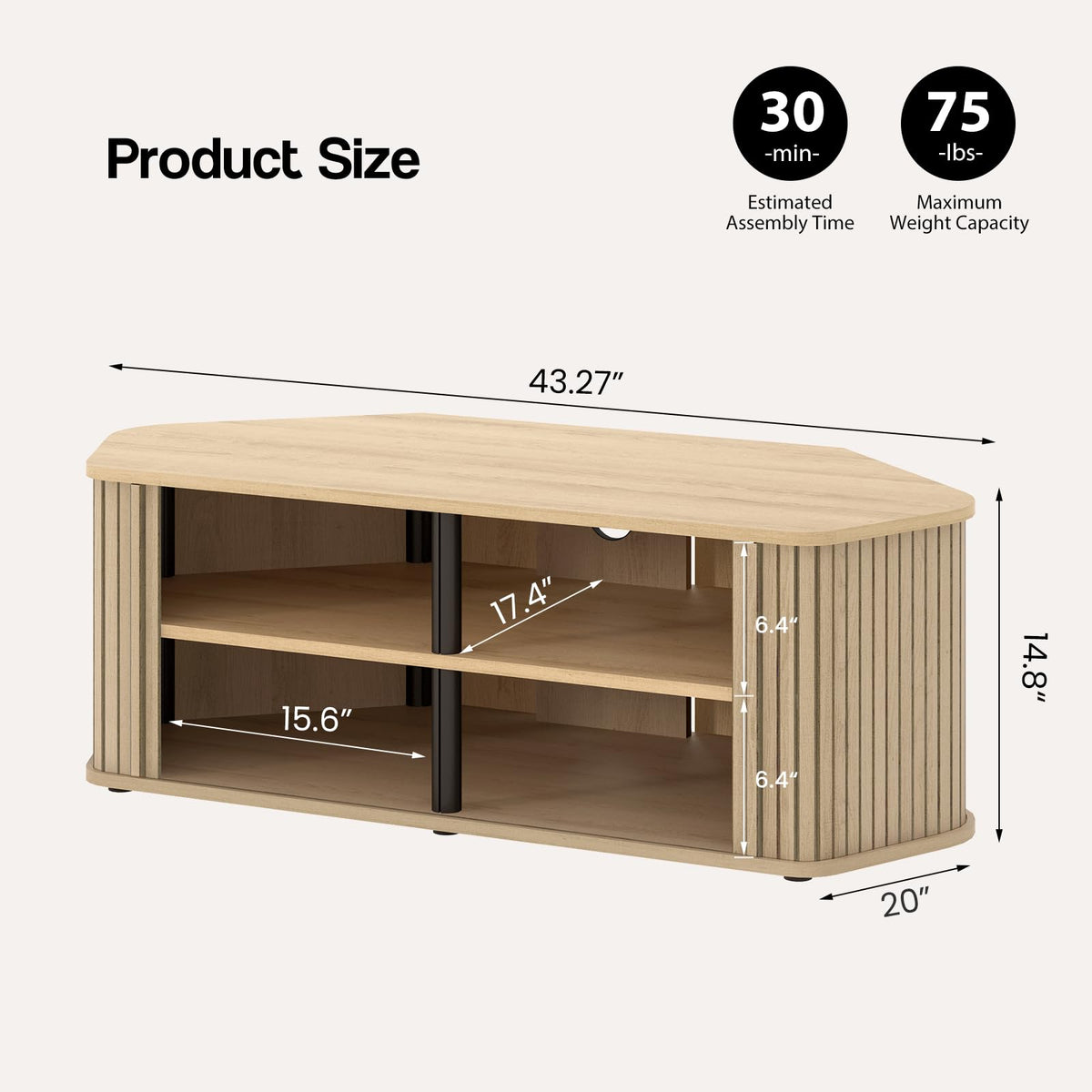 43 Inch Corner TV Stand with Sliding Tambour Door C541