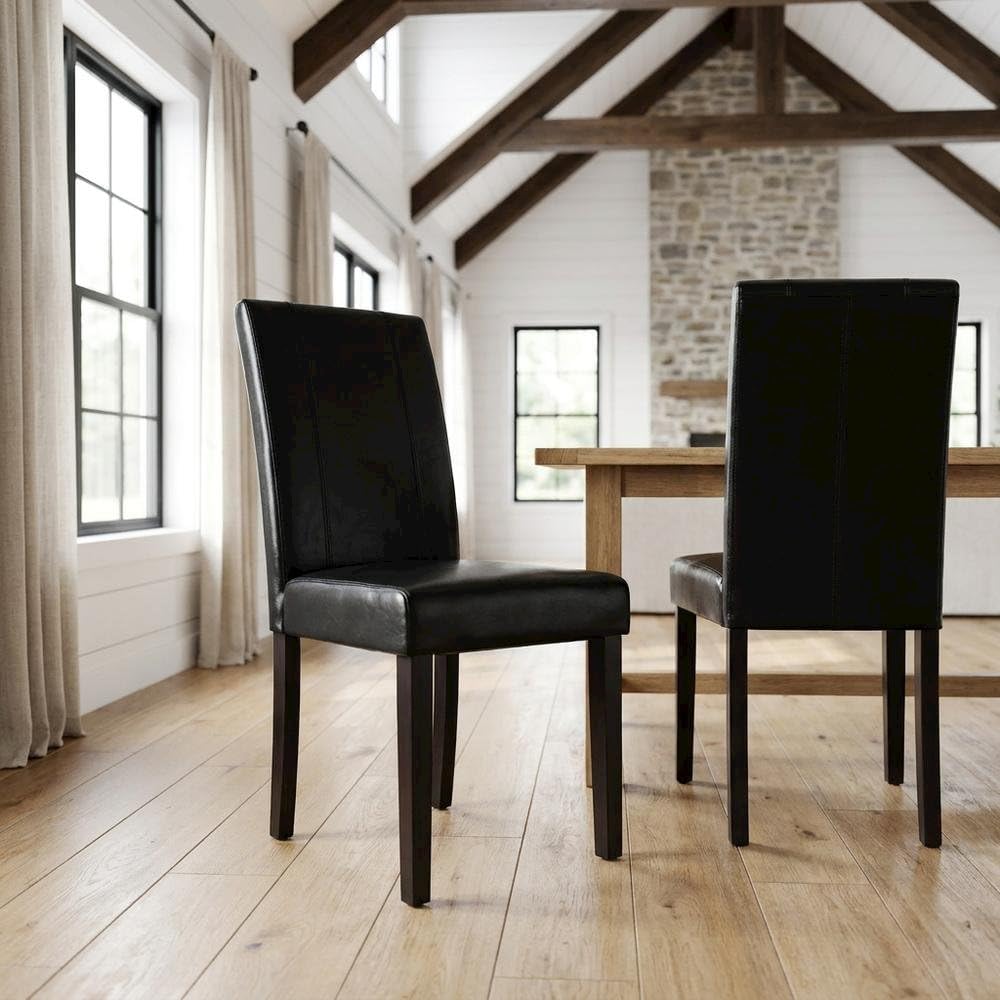 Solid Wood Faux Leather-Upholstered Dining Chairs Set of 2 Black F71460