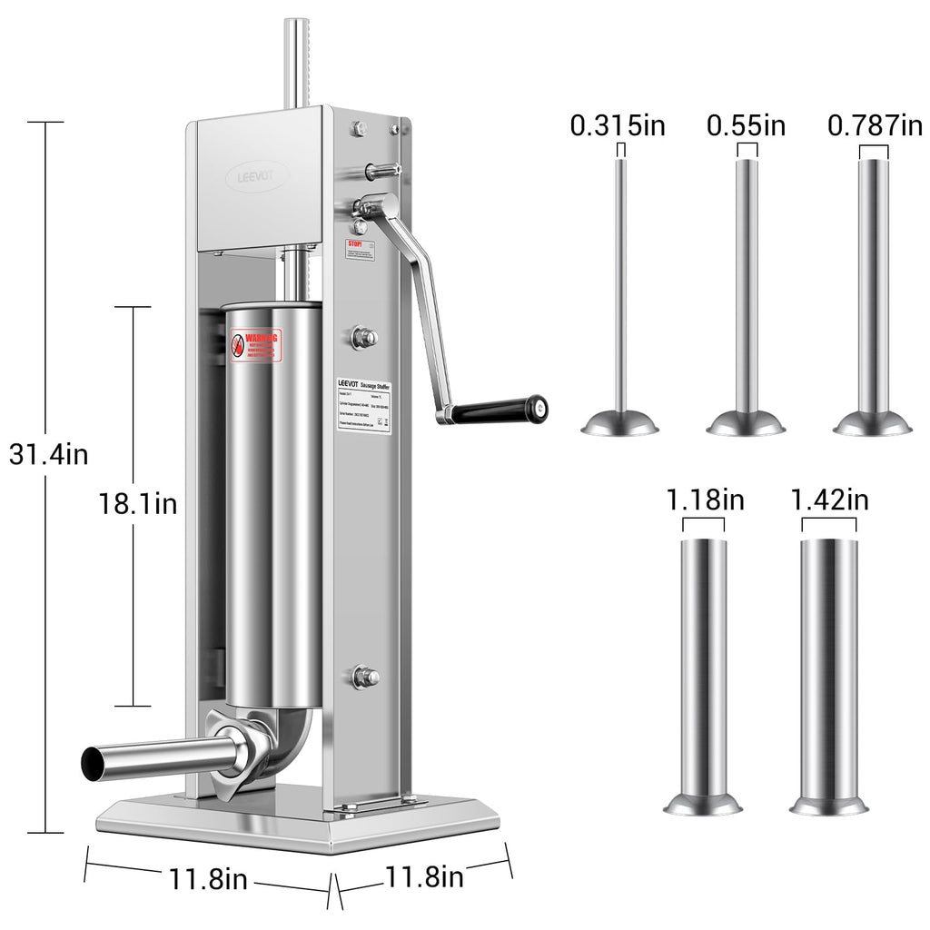 15LBS/7L Manual Stainless Steel Sausage Stuffer with 5 Stuffing Tubes L56208