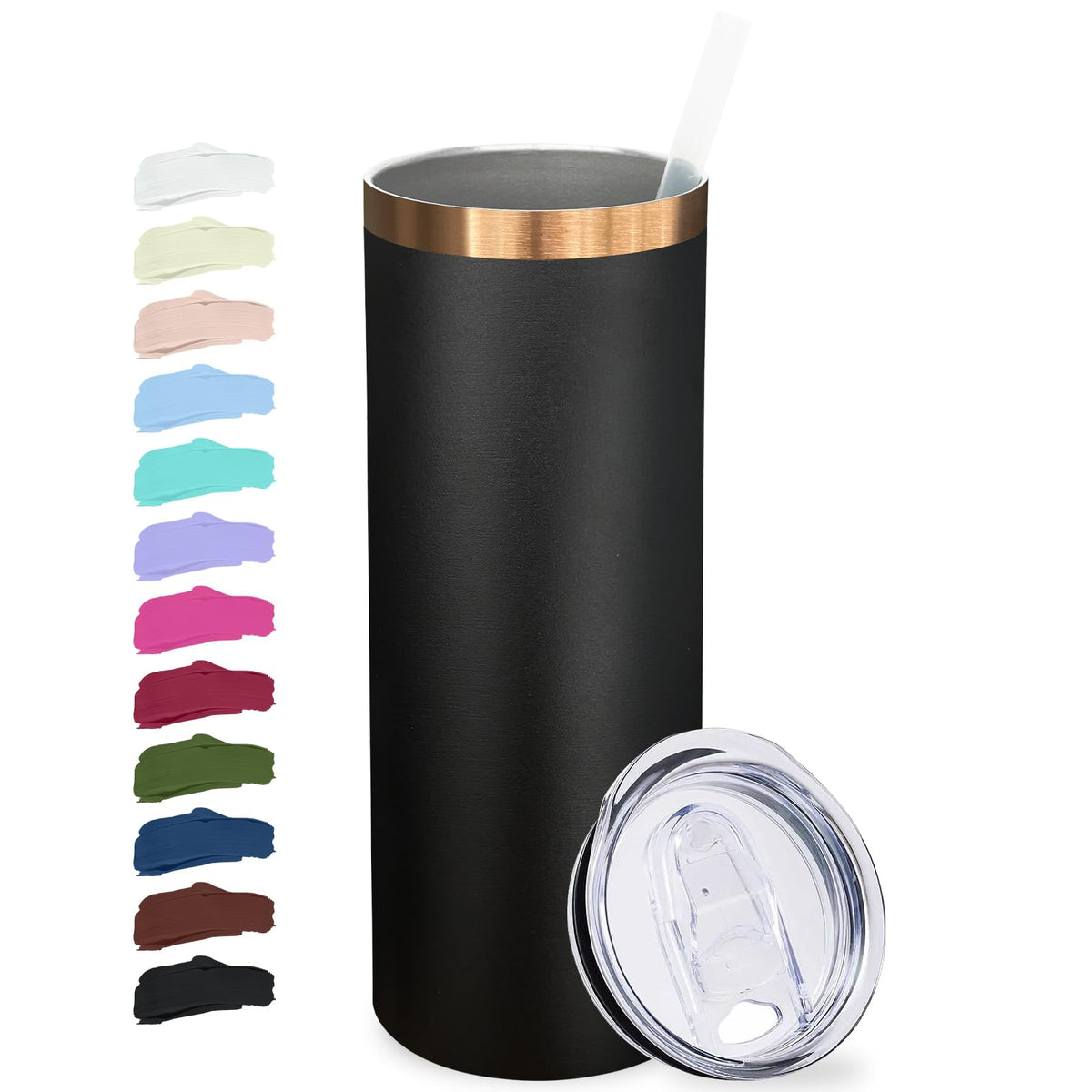 20 oz Skinny Tumblers with Lids and Straws Black E500