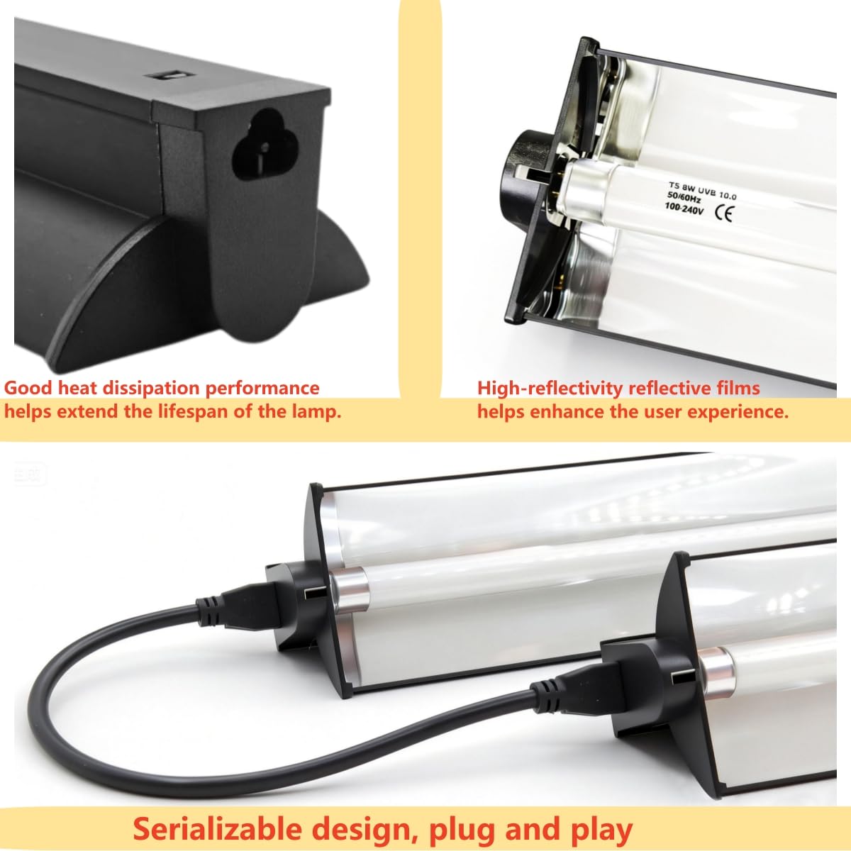 8W T5 UVB UVA Reptile Light Fixture and Bulb Kit N5341
