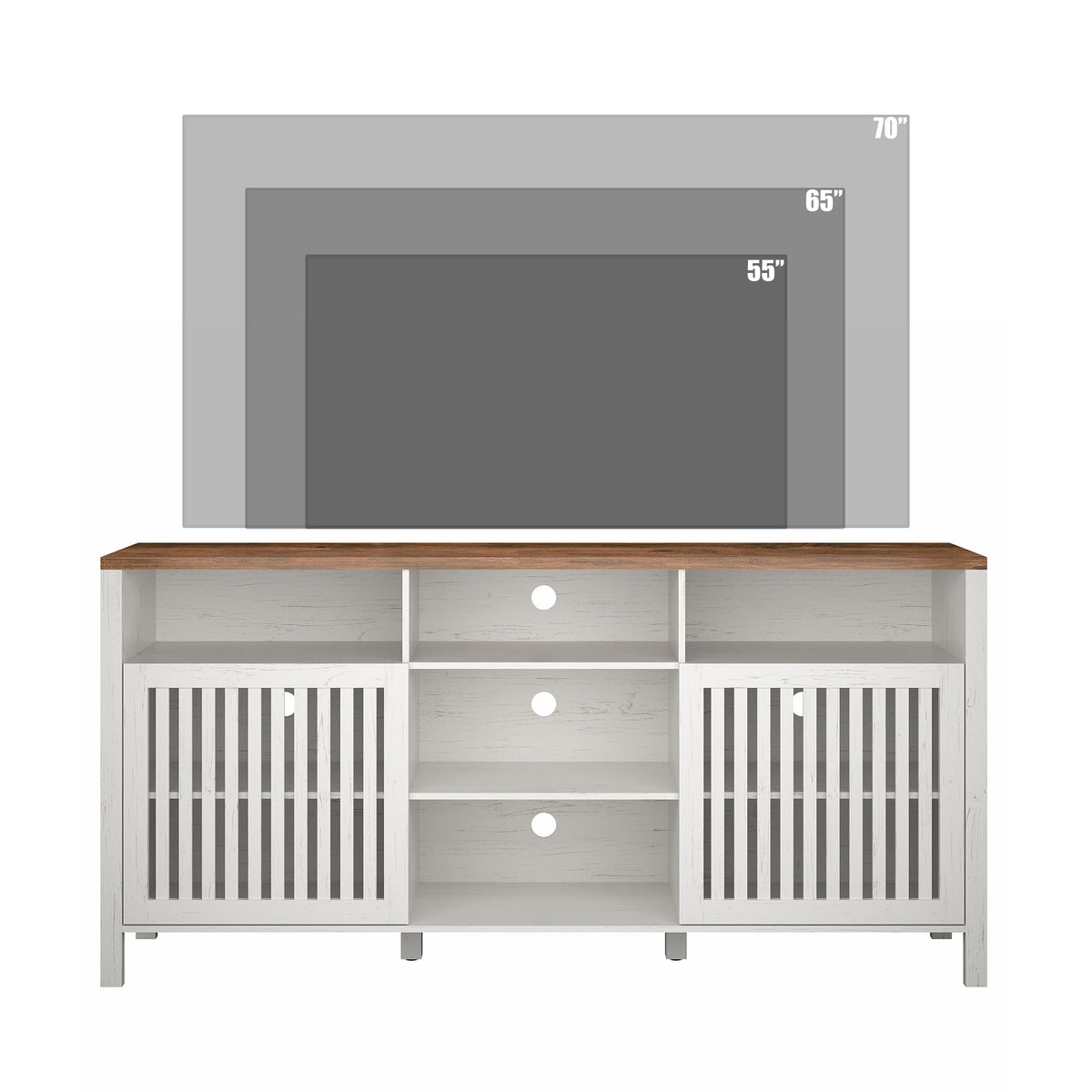 White TV Stand with Grille Doors and Adjustable Shelves N426819