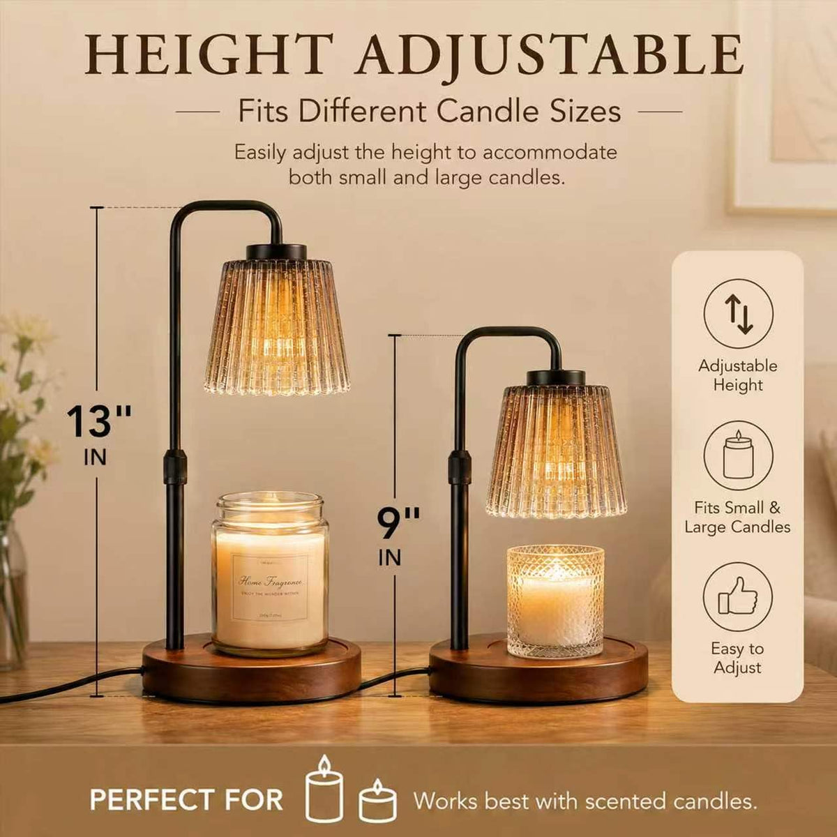 Adjustable Dimmable Electric Candle Warmer Lamp with Timer H731