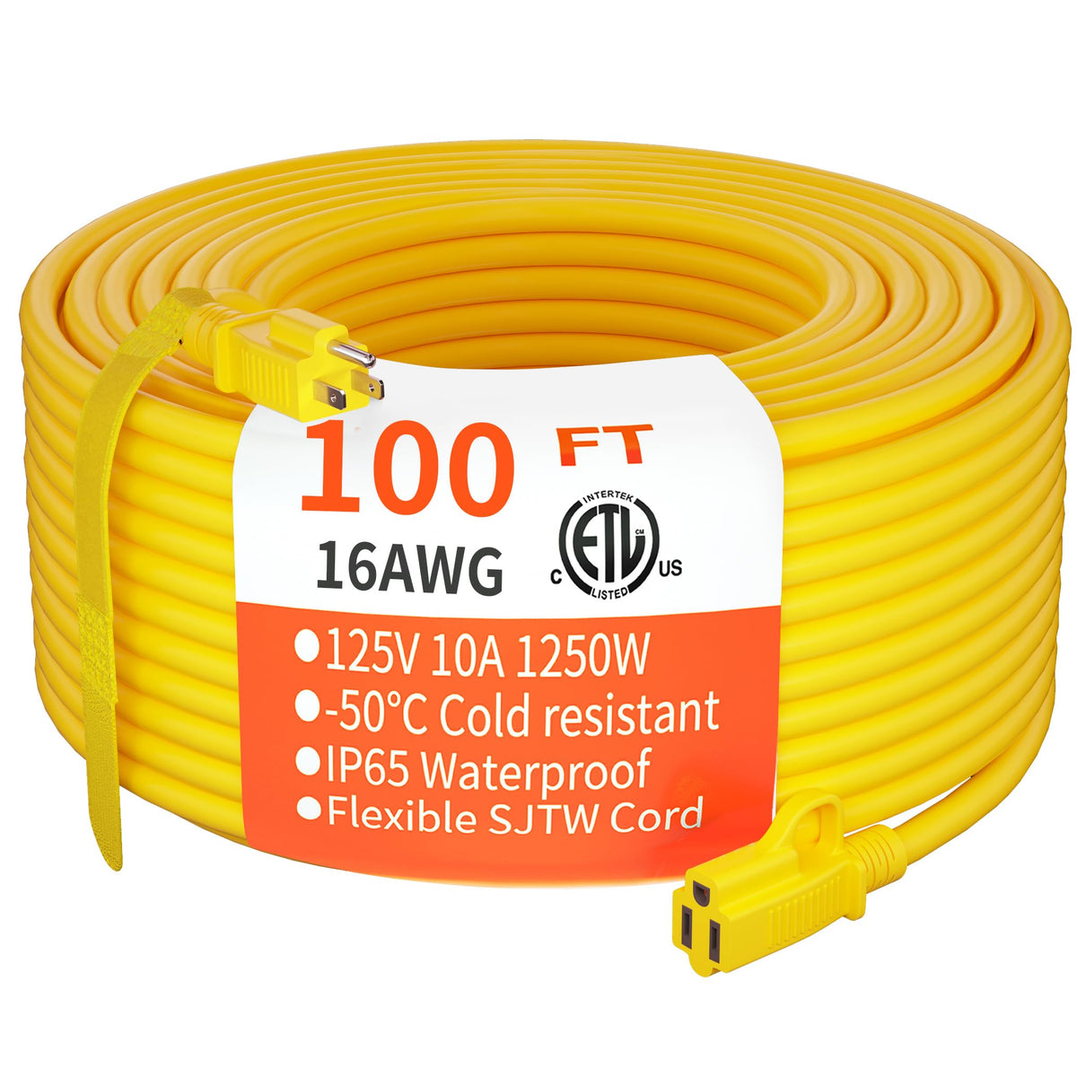Yellow Indoor Outdoor Extension Cord 100 FT 16/3 Gauge N23388
