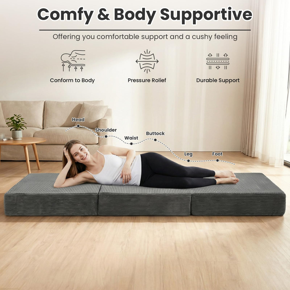 6 inch Tri Fold Twin Size Memory Foam Mattress N4462
