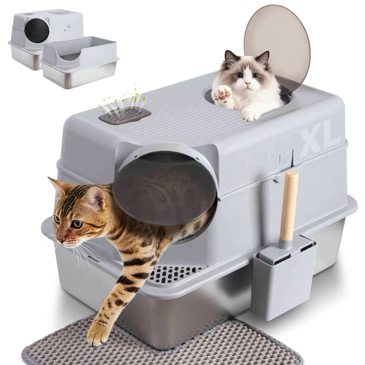 Stainless Steel Extra Large Enclosed Cat Litter Box T432