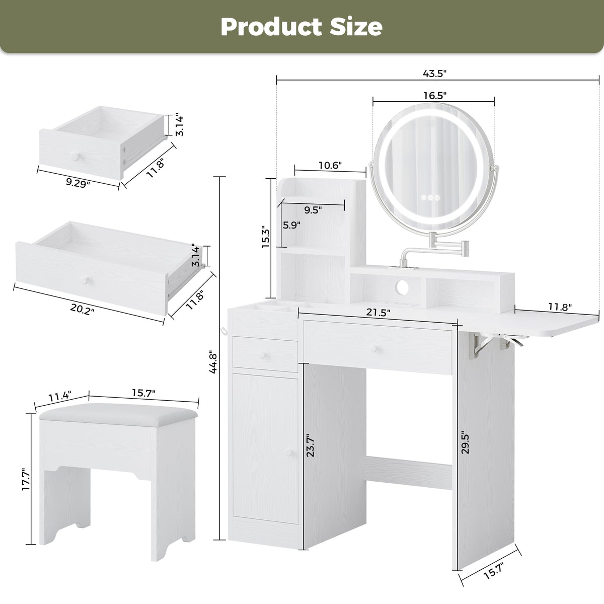 White Vanity Desk with Mirror & Power Outlet A674171