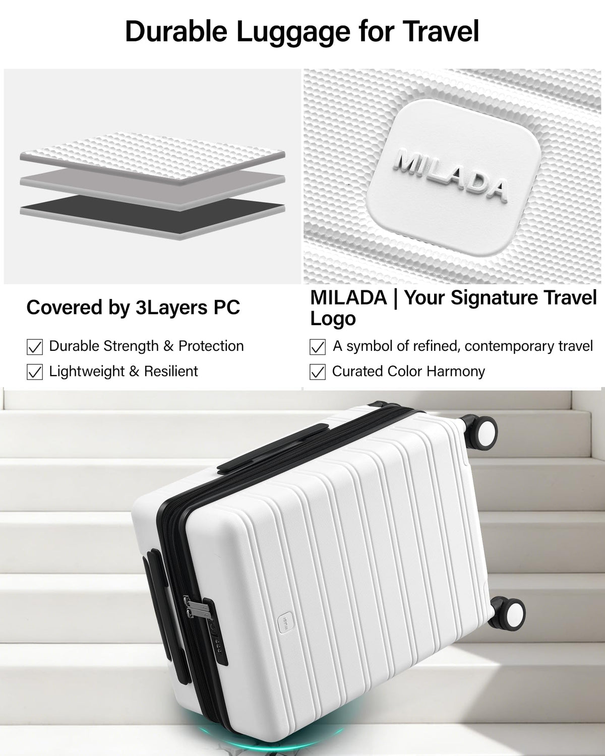 20-Inch Hardside Expandable Carry-On Luggage Suitcase, White O194