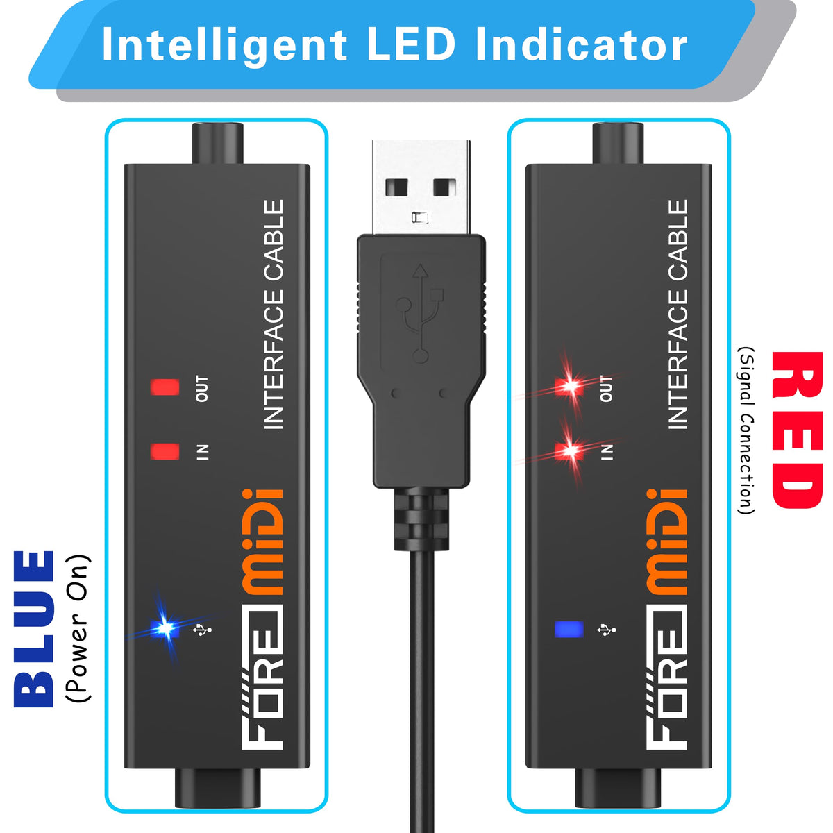 MIDI to USB Interface Cable with Input Output Black Orange 6.5Ft F5678