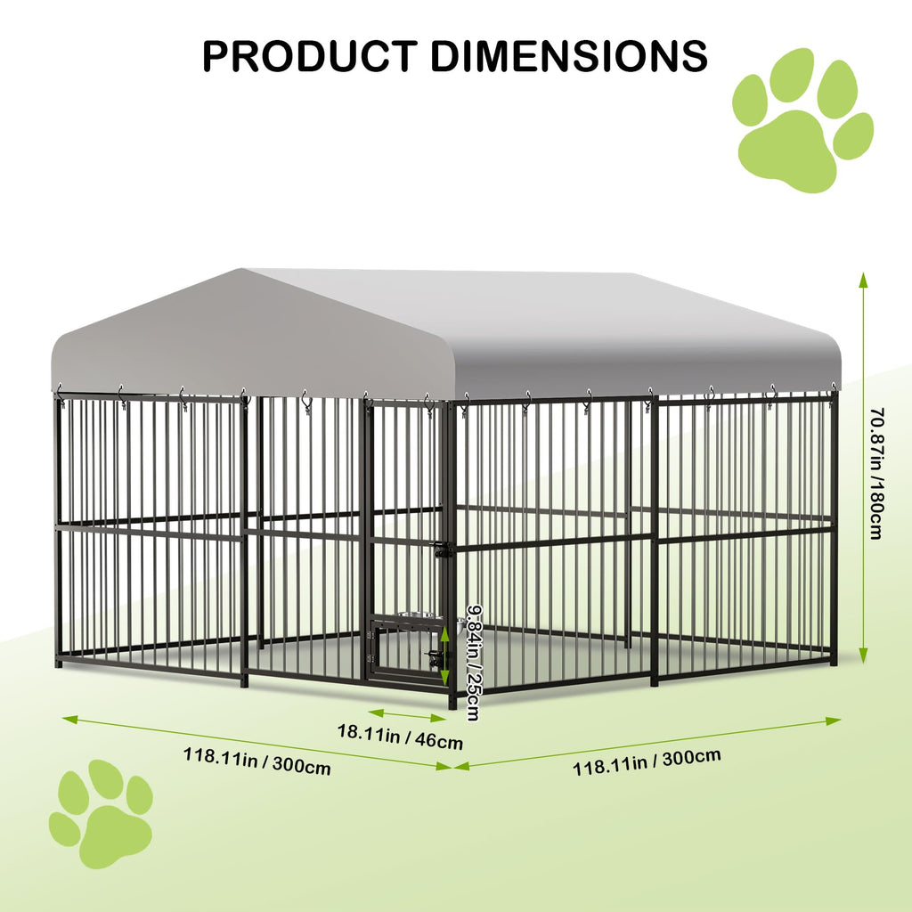 10X10x6 ft Heavy-Duty Metal Outdoor Dog Kennel with Lockable Door A88460