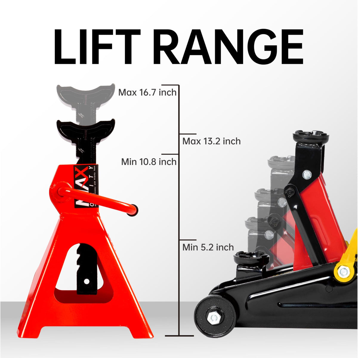 2-Ton Hydraulic Low Profile Trolley Floor Jack with Case and 1 Pair 2 Ton Jack Stands U71357