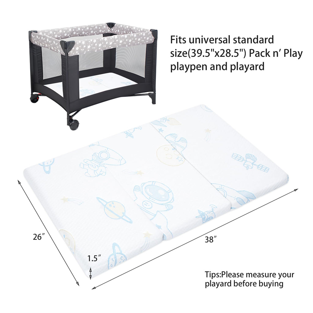 Trifold Portable Pack and Play Mattress Pad with Washable Cover F442548