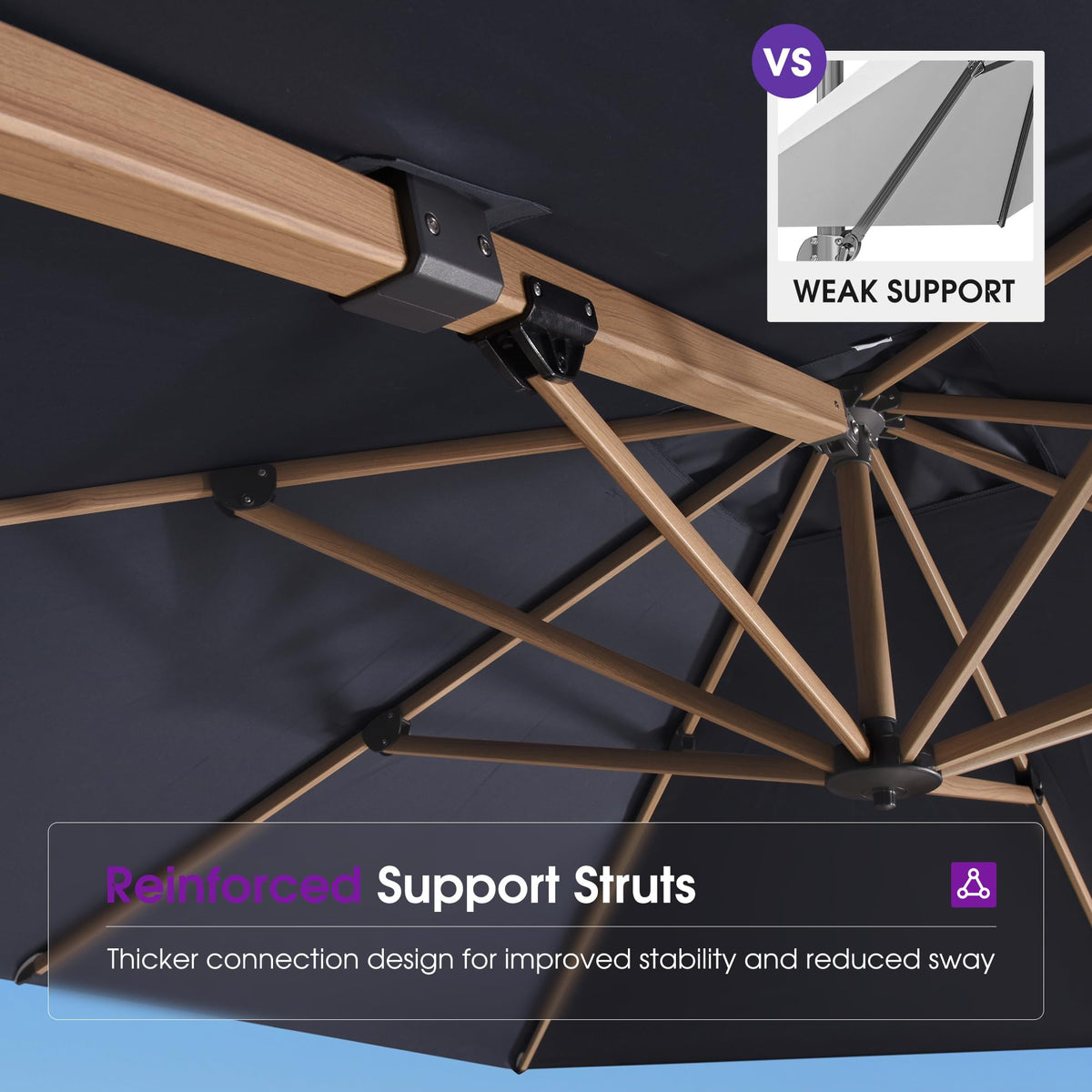 Navy Blue Wood Grain 9FT Square Patio Umbrella U908299