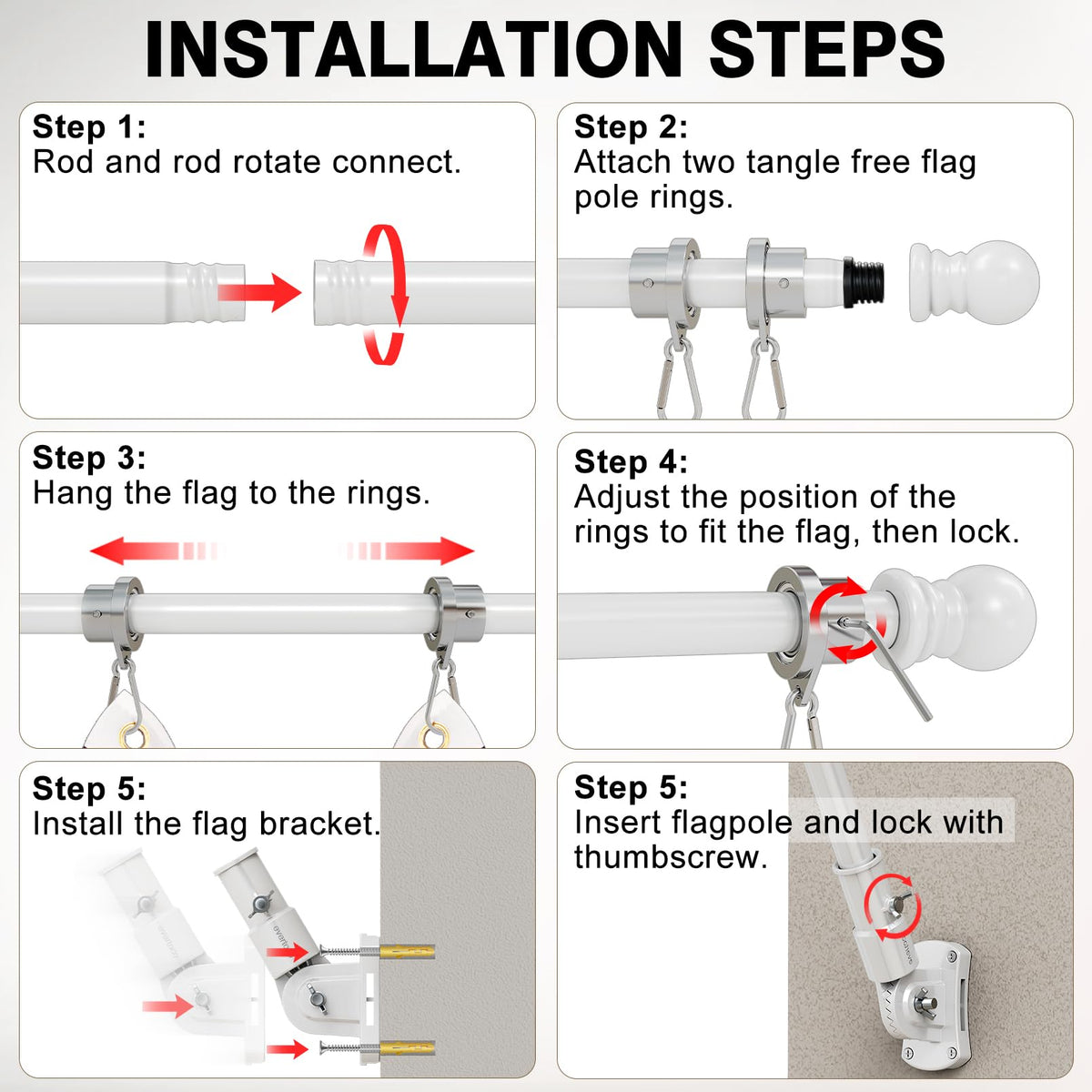6 Ft Stainless Steel Adjustable Flag Pole Kit Q263