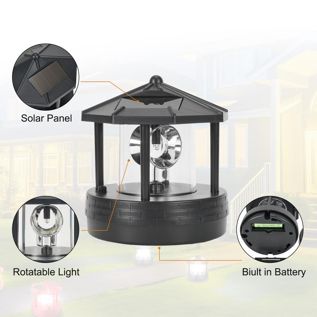 Black Solar Lighthouse Light Y986