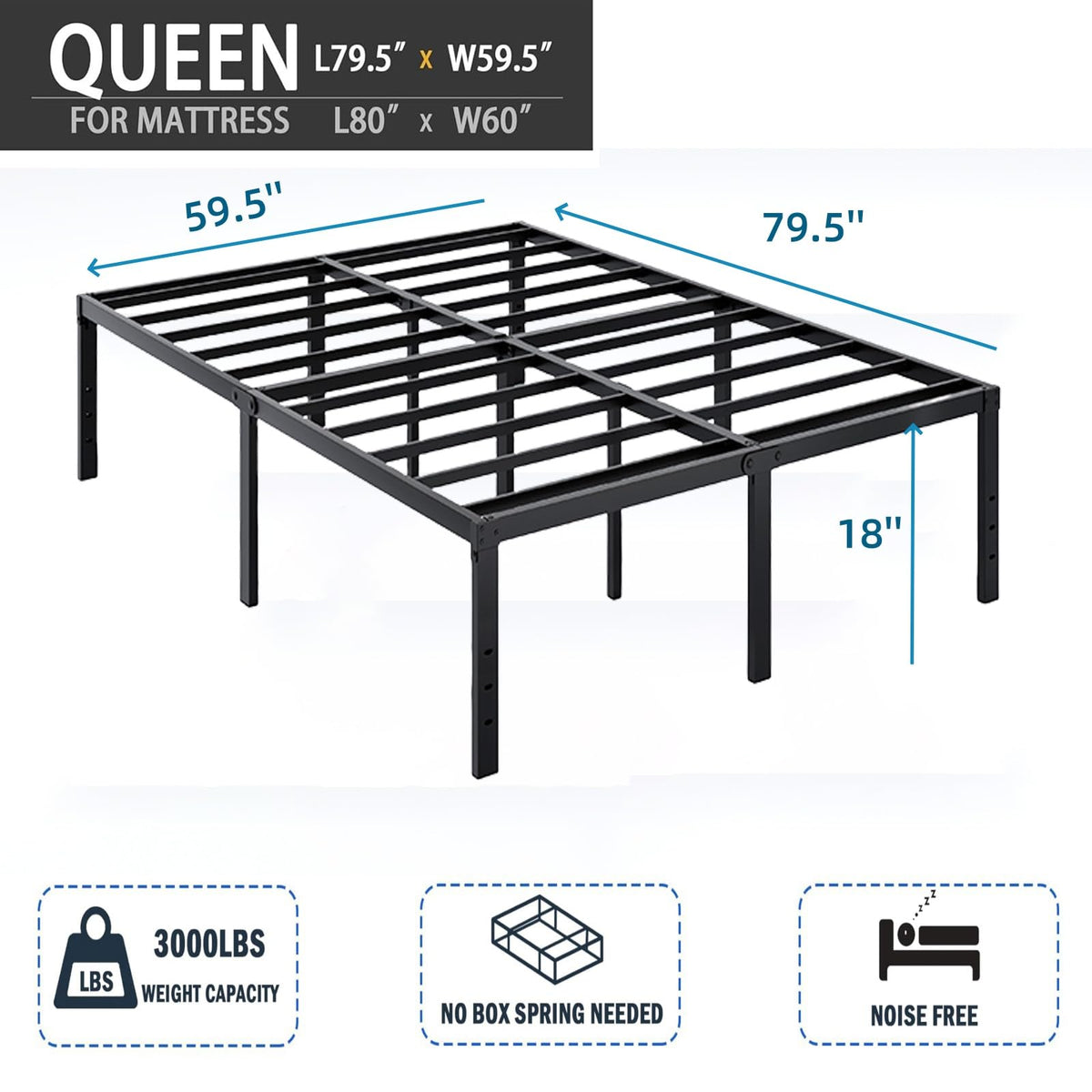 18 Inch Queen Metal Platform Bed Frame I6116