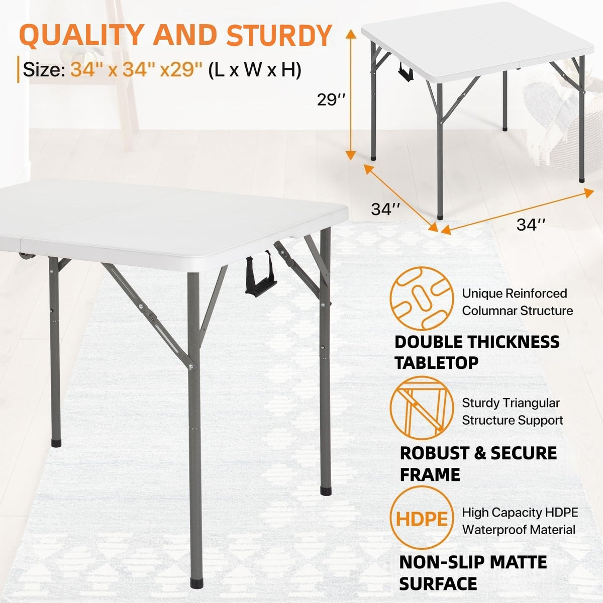 White Square Folding Card Table S9898