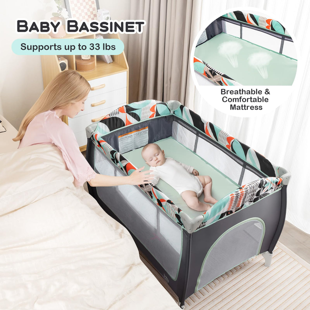 4 in 1 Pack and Play Portable Baby Playard with Bassinet X8195