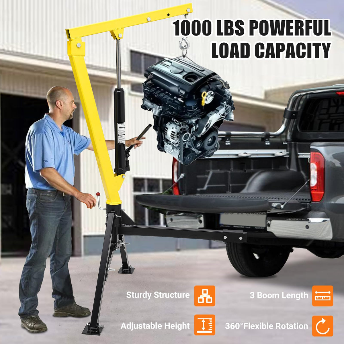 1000 lbs 360° Swivel Hydraulic Pickup Truck Crane U3630