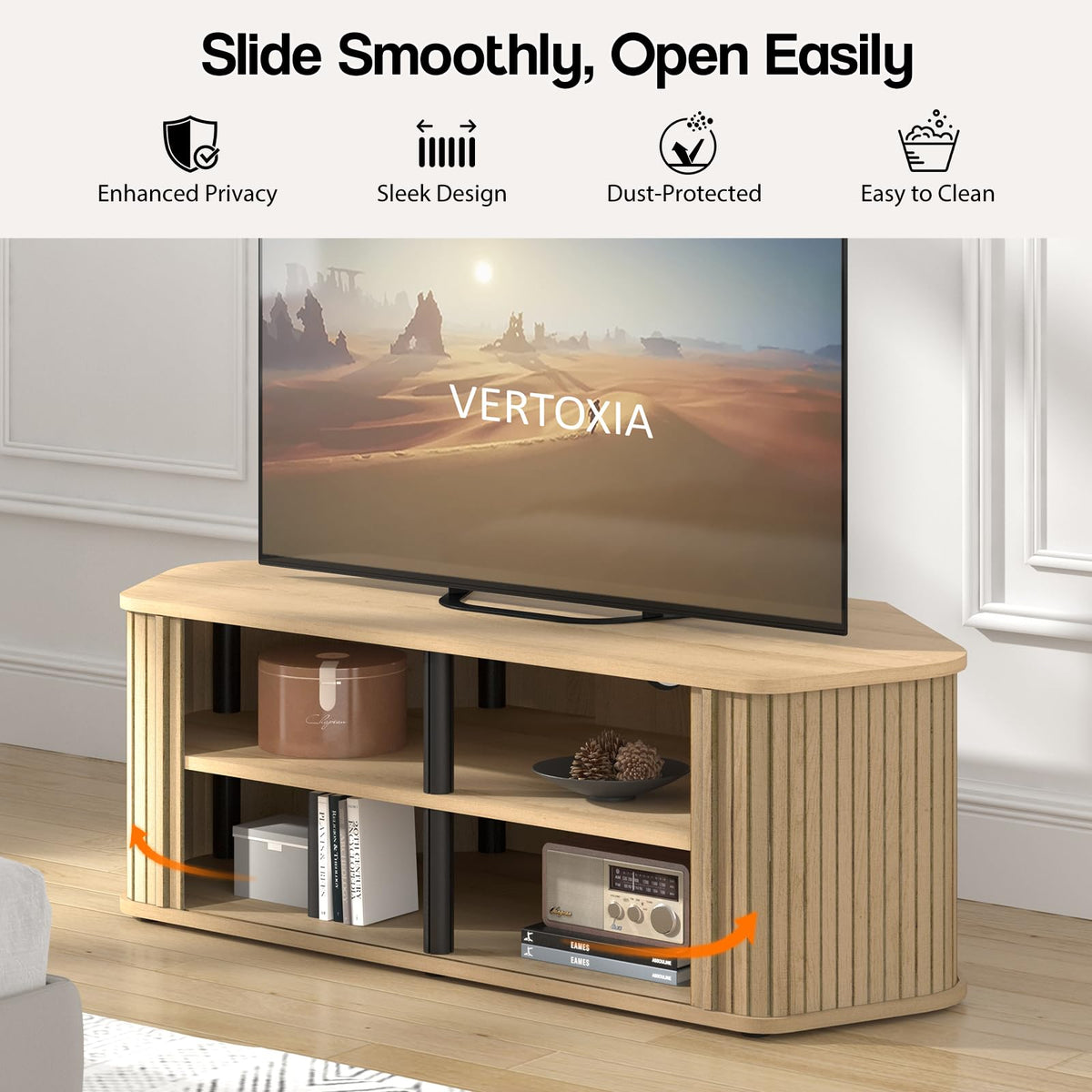 43 Inch Corner TV Stand with Sliding Tambour Door C541