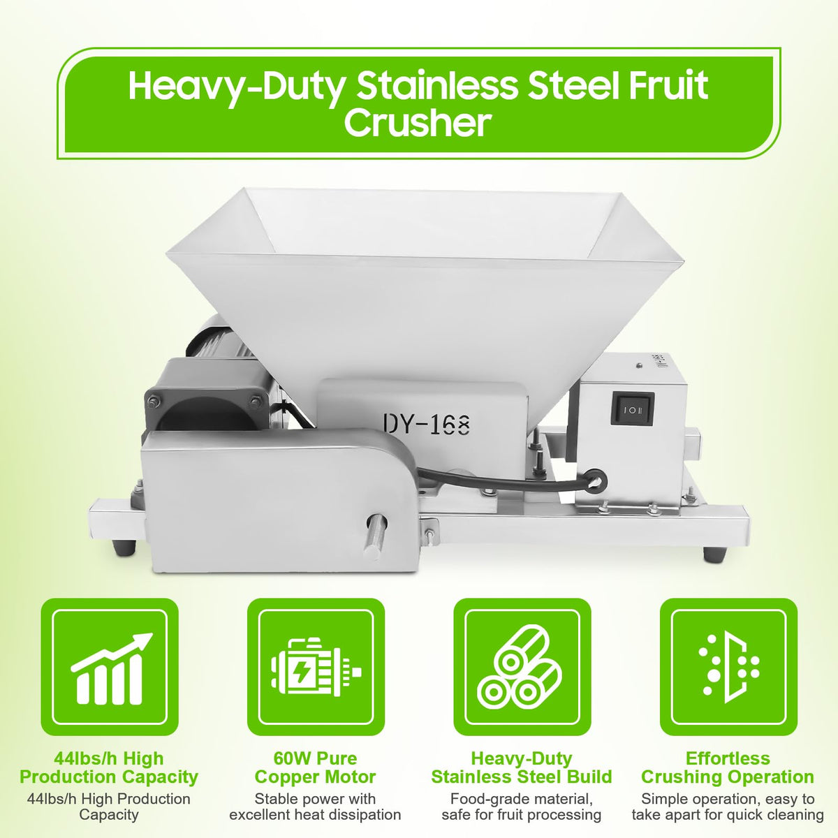 60W Stainless Steel Electric Fruit Crusher 1.06gal V9956