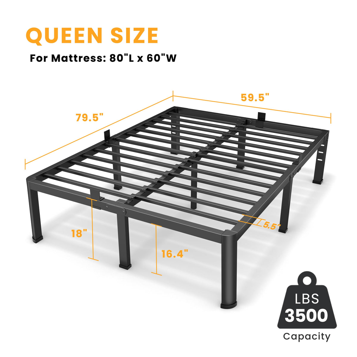 18 Inch Queen Size Metal Platform Bed Frame N339736