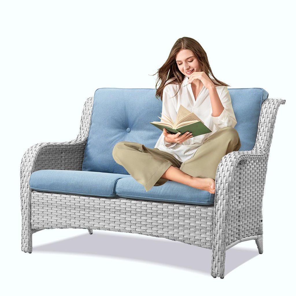Light Gray Wicker Rattan Outdoor Loveseat Bench Y52296