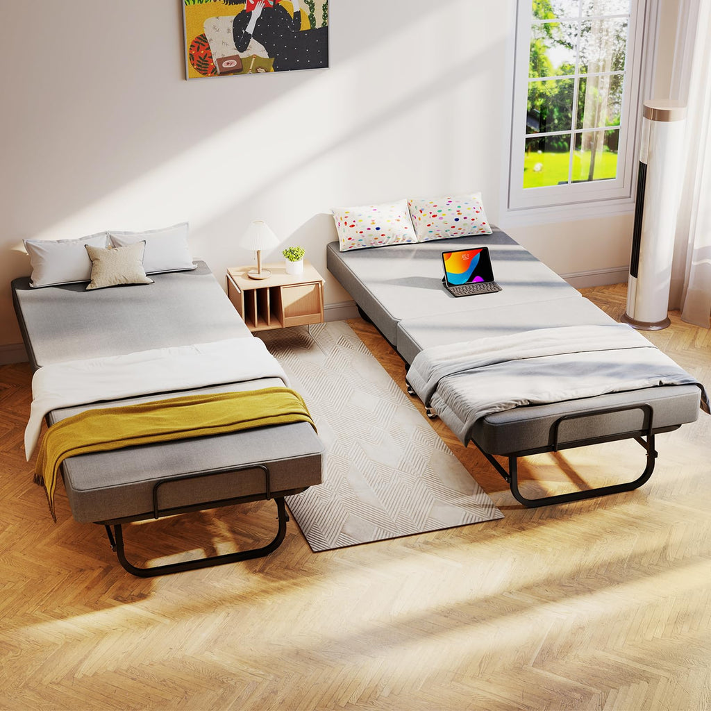 Folding Bed with Mattress on Wheels H158547