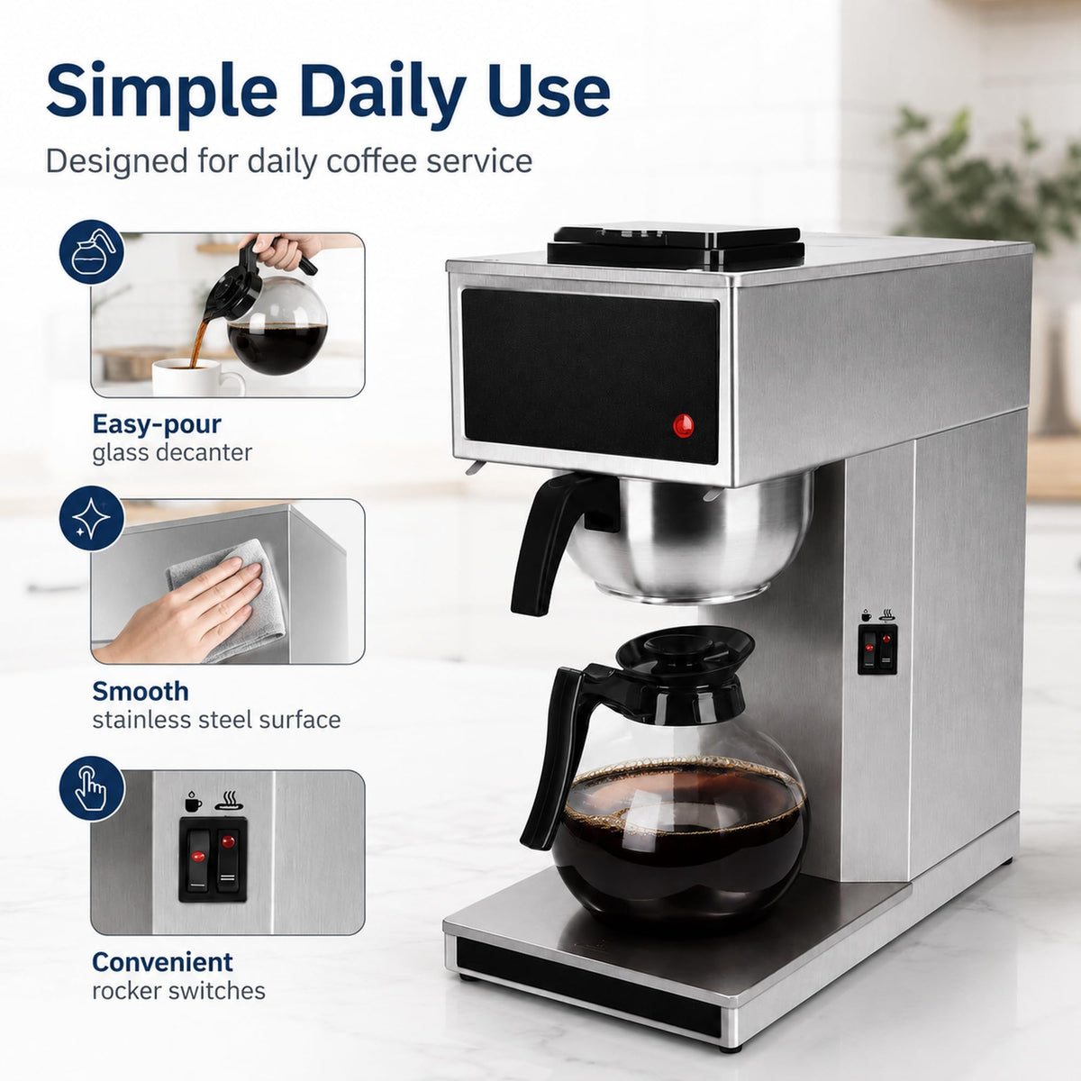 Commercial 12-Cup Stainless Steel Drip Coffee Maker with Dual Warmers A585929