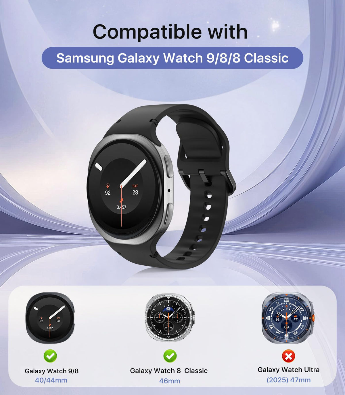 Band Compatible with Samsung Galaxy Watch 9 8 40mm 44mm/Classic 46mm X2962
