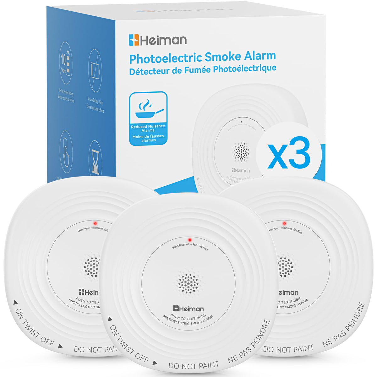 Smoke Detector 10-Year Sealed Battery Powered 3-Pack B47552